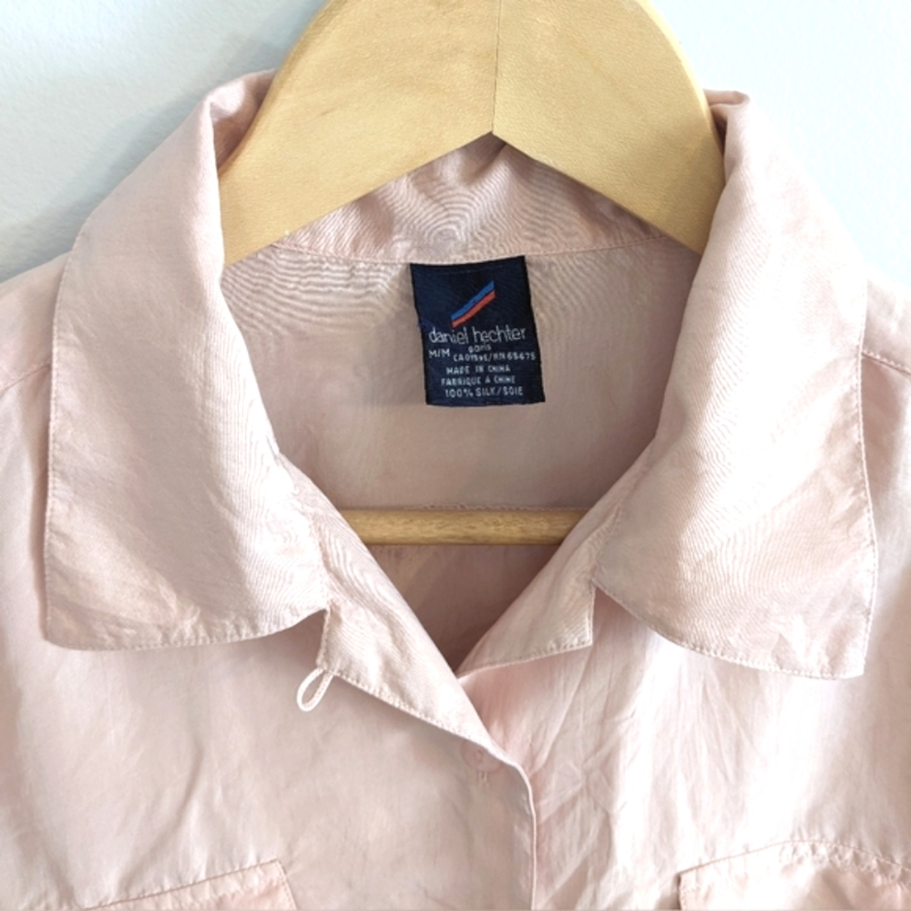 100% Silk Button Down Shirt, Pale Pink, Size M, Gently used - Picture 3 of 14